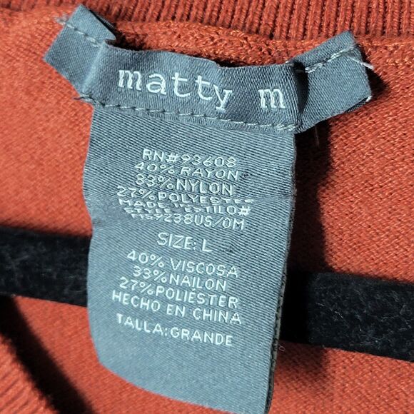 Matty M Womens Sz L Rust Solid Long Sleeve V-Neck Sweater - Picture 6 of 10